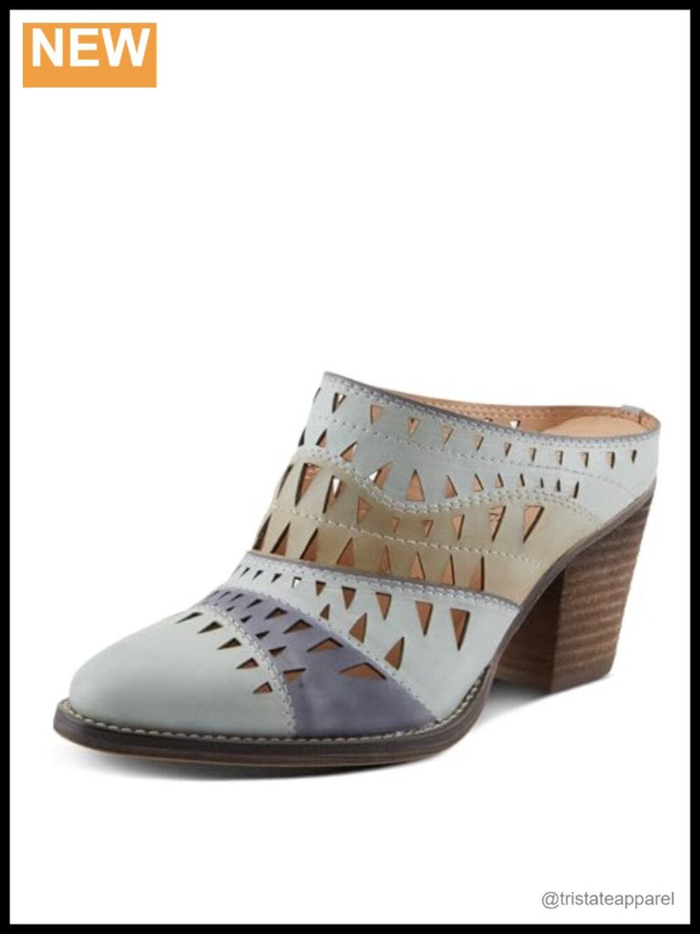 Hand-Painted Leather Mule Laser-Cut Triangular Western Comfort